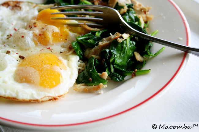 sauteed greens, mushrooms and eggs