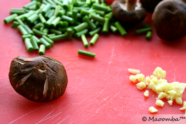 Chopped ginger and vegetables.