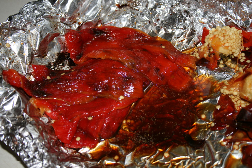 Peel skin away from pepper. You should be able to do this with your fingers. A butter knife is good for scraping areas where the skin sticks.