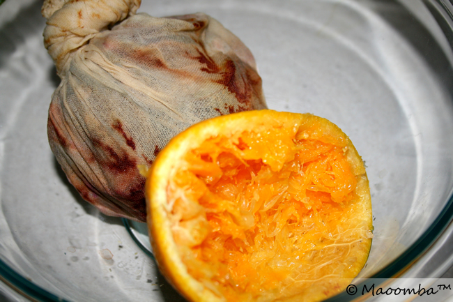 4. Squeeze out excess liquid, add OJ rose water