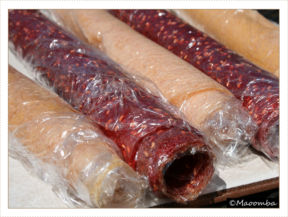 Apricot and raspberry fruit leather dried in the sun just the way my dad used to make it.