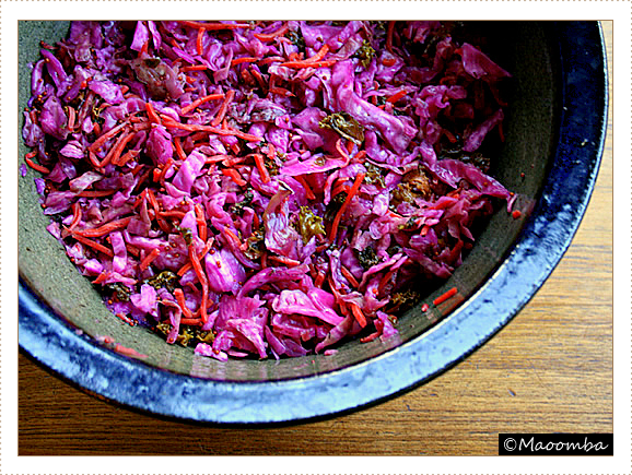 Purple sauerkraut after fermenting for a week