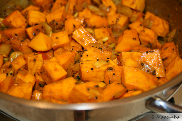 Add in pumpkin and cook until tender