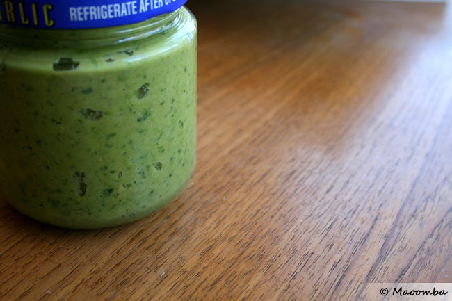 Spinach hummus in a jar