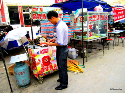 Dunhuang markets - wiener on a stick